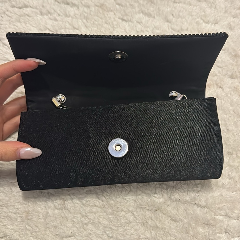 NWOT Vintage Formal Rhinestone Black Silky Clutch Purse - Picture 4 of 6